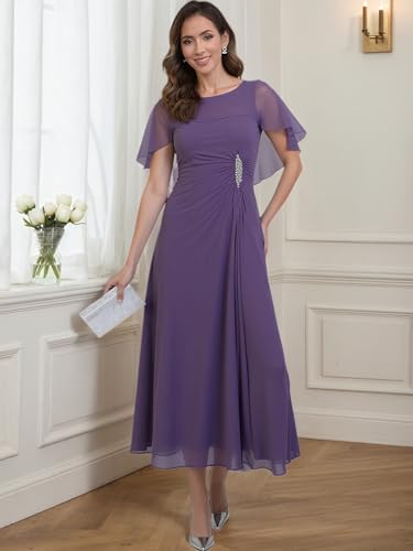 Bat Sleeves Mother of The Bride Dress for Women Chiffon Beaded Formal Evening Gown with Zipper2