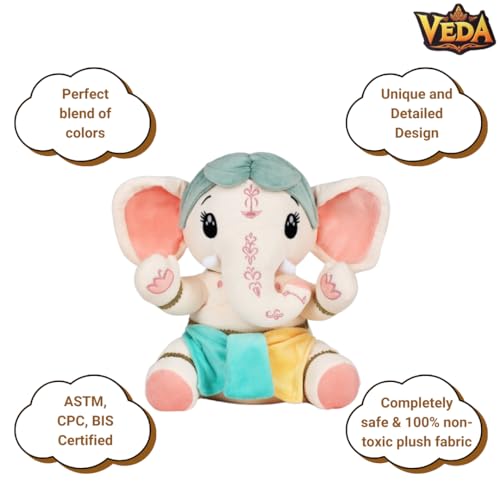 Image of VEDA Bal Ganesha. Plush Stuffed Toy of Our Favourite Elephant God. Best Soft Toy Gift for Boys and Girls of All Ages. Size: 12 inches (30 cm)