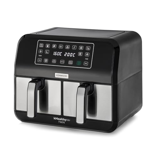 Kenwood kHealthy Twin HFM20.000MB, Double Air Fryer Oven With 8L Total Capacity, Separate Cooking, 35-200°, Max Crisp, Sync Function, 8 Presets, Adjustable Temperature Control, 1700W, Black
