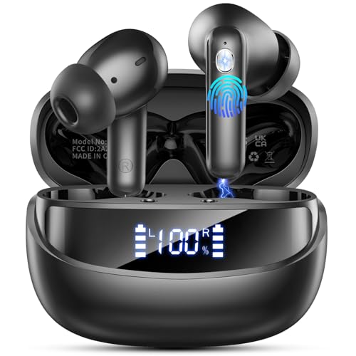 Wireless Earbuds Bluetooth Headphone, Bluetooth 5.4 Earbuds Noise Cancelling, 45H Deep Bass Stereo Sound Earphone Wireless Headphone with Dual LED Power Display, 4 ENC Mic, Type C Fast Charge Ear Buds