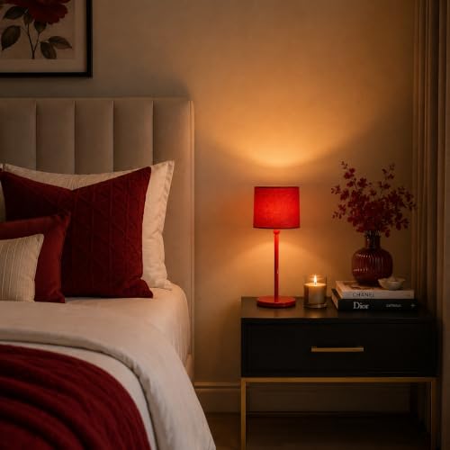 Image of THE GRANDEUR Table Lamp with Fabric Shade, 55 cm, Red, Metal Base