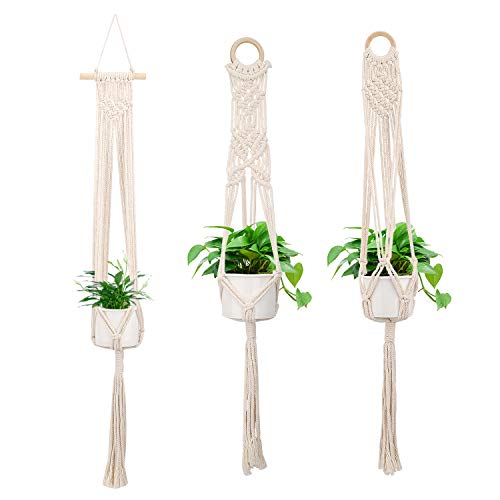 Preisvergleich Produktbild Lewondr Makramee Pflanzenhalter, 3 Stück Blumenampel Halterung Baumwollseil Aufhänger für Pflanzen Blumen Garten Innen Außen Deko - Beige, Set A