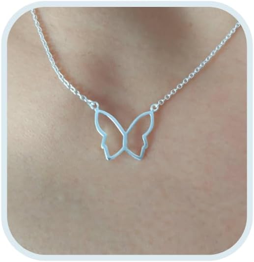925 Sterling Silver Open Butterfly Necklace, Outline Butterfly, NOT Plated, Layering Necklace, Gift for Her