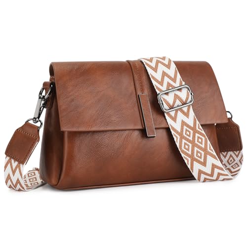 UBORSE Crossbody Handbags for Women, Flap Crossbody Purses for Women Shoulder Bag with 2 Straps, Soft Vegan Leather Satchel