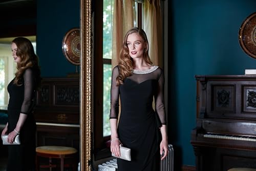 Image of Alex Evenings Women's Long Matte Jersey Mother of The Bride Dress with 3 /4 Illusion Sleeves (Petite and Regular Sizes)