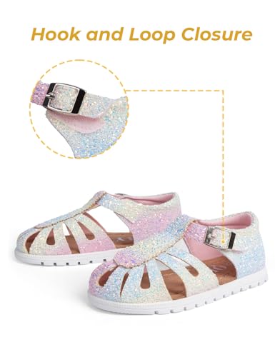 Image of QIY Toddler Girl Sandals Little Kids Summer Dress Shoes Open Toe Flats Princess Sandals for School Beach Party