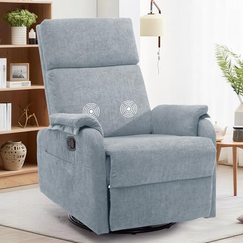 Image of Korser Swivel Rocking Recliner with Massage, Small Glider Chair for Nursery, Modern-Designed Armrests Chair for Adults Living Room, Chenille, Blue