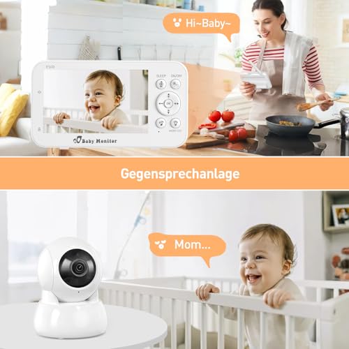 FNITAER Babyphone mit Kamera und Audio, 5\ Bildschirm Babyfon mit Kamera Ohne WLAN, Babyphones 5200 mAh Akku, Baby Monitor with Camera IR-Nachtsicht 2-Wege-Audio Vox-Modu Temperatursensor.