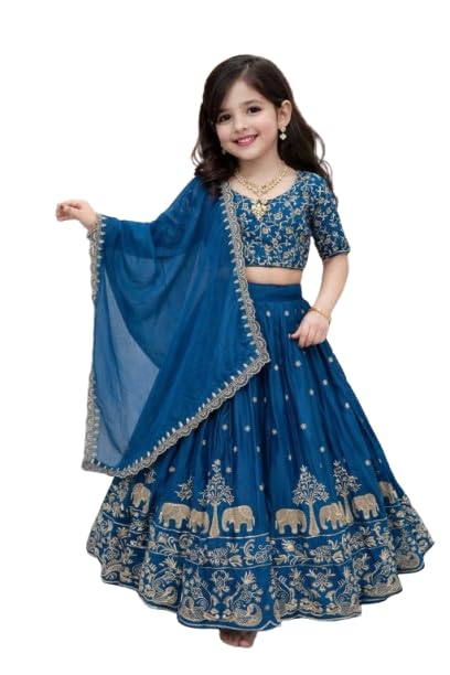 Image of Kids Lehenga Choli with Elephant Embroidery