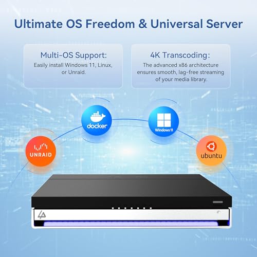 Image of LincStation N1 Mini NAS, Intel Alder Lake Quad-Core x86, 16GB RAM, 128GB eMMC, 6-Bay Hybrid Storage (4X M.2 NVMe + 2X 2.5 SATA), Unraid OS with Starter License, 2.5G LAN, HDMI 2.0 (Diskless)