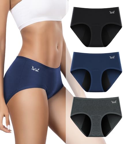 RUIXUE Period Underwear For Women Heavy Flow, Leakproof Panties High Waisted Cotton Postpartum Teens Hipster Briefs 3 Pack