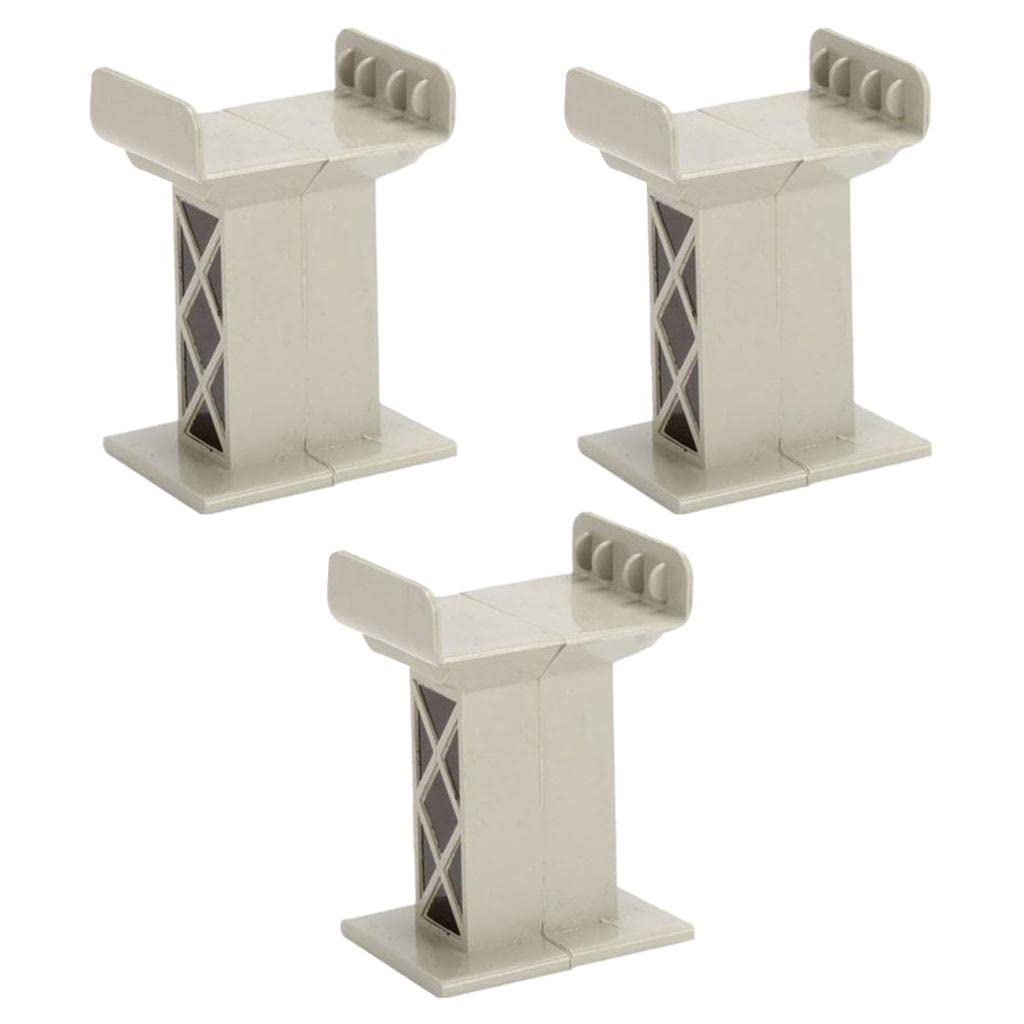 GenericThomas Train Track Accessories - Set of 3 Grey Bridge Piers for Elevated Curved Track Support - Compatible with Most Railway Brands