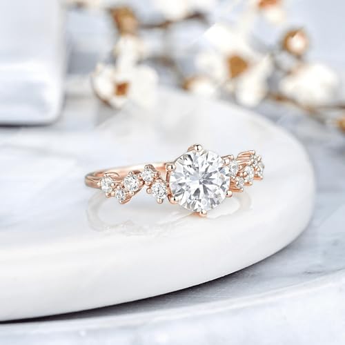 Aihpos Unique Round Cut Gemstone Engagement Rings For Women 10k 14k 18k Gold Vintage Wedding Ring Moissanite Cluster Bridal Ring Anniversary for her4