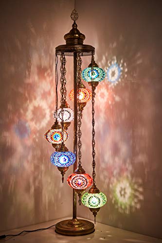 DEMMEX - 7 Big Globes Turkish Moroccan Colorful Mosaic Floor Lamp Light Bohemian Boho Tiffany Mosaic Floor Lamp 150cm (Multicolor 1)