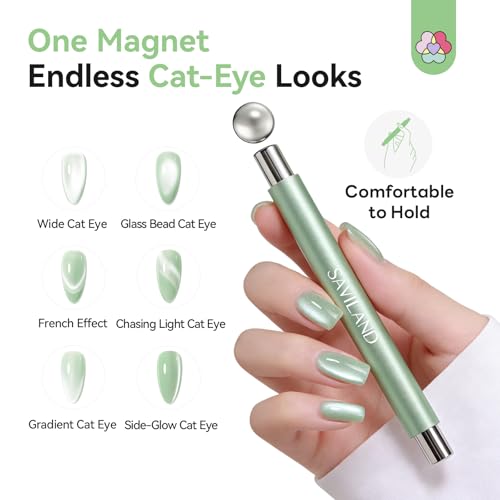 Image of SAVILAND Ultra Strong Cateye Nail Magnet: Double Headed Cat Eye Magnet with Magnetic Beads for Instant Jelly Cat Eye Effect Salon Level Designs Neodymium Core Magnet Portable Travel Use
