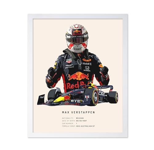 Poster Master Race Car Driver Print - Sports Poster - Racing Art - Minimal Wall Design - Gift for Men, Women & Car Enthusiast - Great Decor for Office, Dorm or Garage - 8x10 White Framed