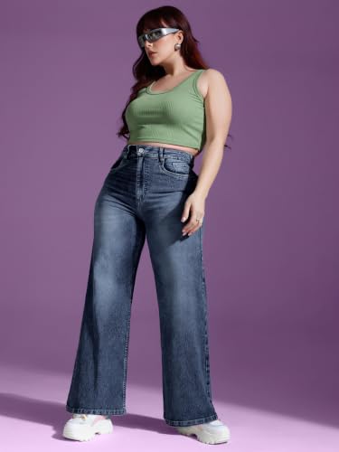 Image of Miss Chase A+ Women's Wide Leg High Rise Regular Length Stretchable Denim Jeans