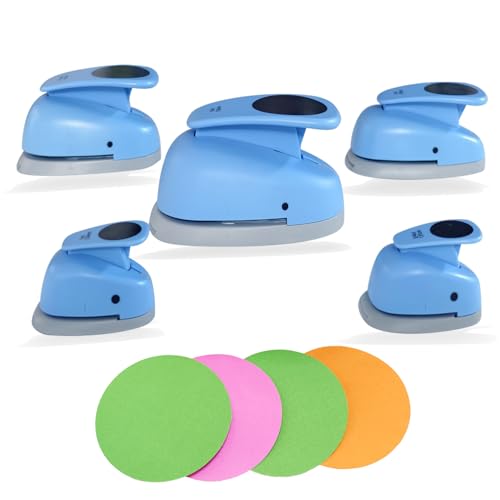 Circle Punch 5 Sizes Creative Circle Hole Punch Cutters for Paper Crafts Cardstock Gift Wrapping Blue Paper Punch Scrapbook Tools Cards Arts Fun Projects Christmas and Birthday Gifts etc.