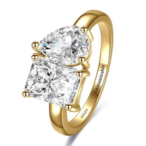 Toi-Et-Moi-Ring-925-Sterling-Silver-Women-Engagement-Ring-White14K-Gold-Plated-15ct-6x8mm-Double-Stone-Ring-Emerald-Pear-Cut-Wedding-Eternity-Ring-Cubic-Zirconia-Width-Band-2mm-Size-5-9