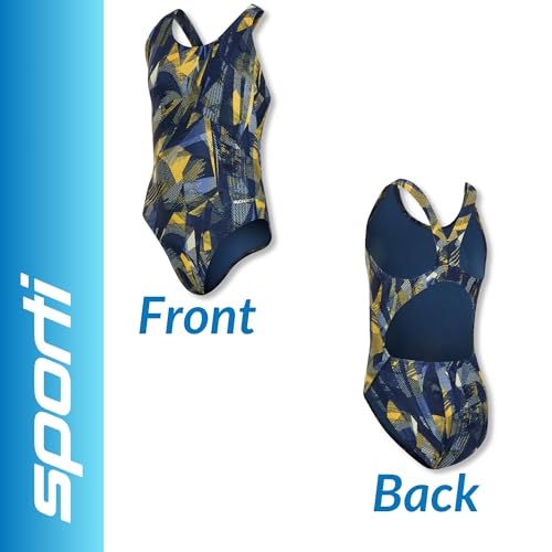 Image of Sporti Wide Strap Girls' Athletic One-Piece Swimsuit - Printed Pattern Competitive Bathing Suit, Racerback Style for Girls