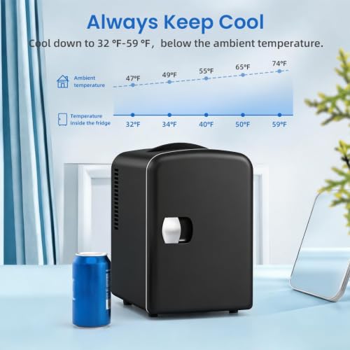 Image of Antarctic Star Compact Refrigerator, Portable Mini Fridge, Skin Care 4L Capacity /6 Cans, for Bedroom, Car, Office & Dorm, Small Cooler for Cosmetics, Beverage and Food, Black