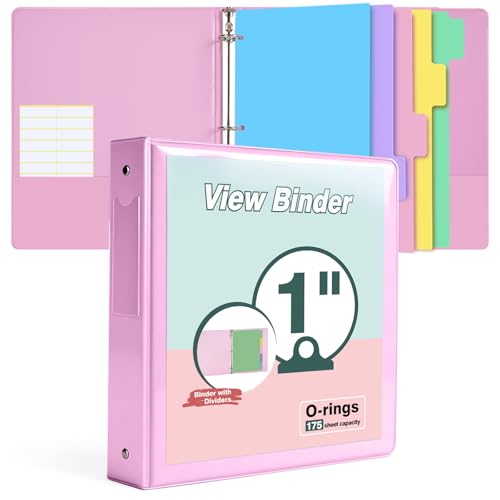 3 Ring Binder 1 inchCute Binder Organizer with 5 Tab Dividers Fits 175 Sheets of 8.5x11 Paper Customizable Clear Cover with Inside Pockets Aesthetic 1 Three Ring Binders for School OfficePink
