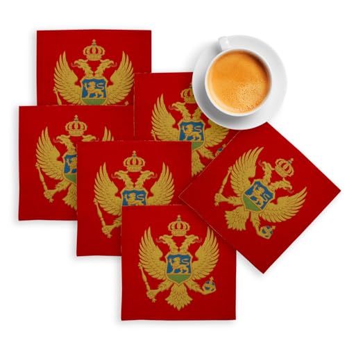 sous Verre en Lin - Drapeau Montenegro Football Sport Equipe Nationale - Lot de 6 (100 x 100 mm)