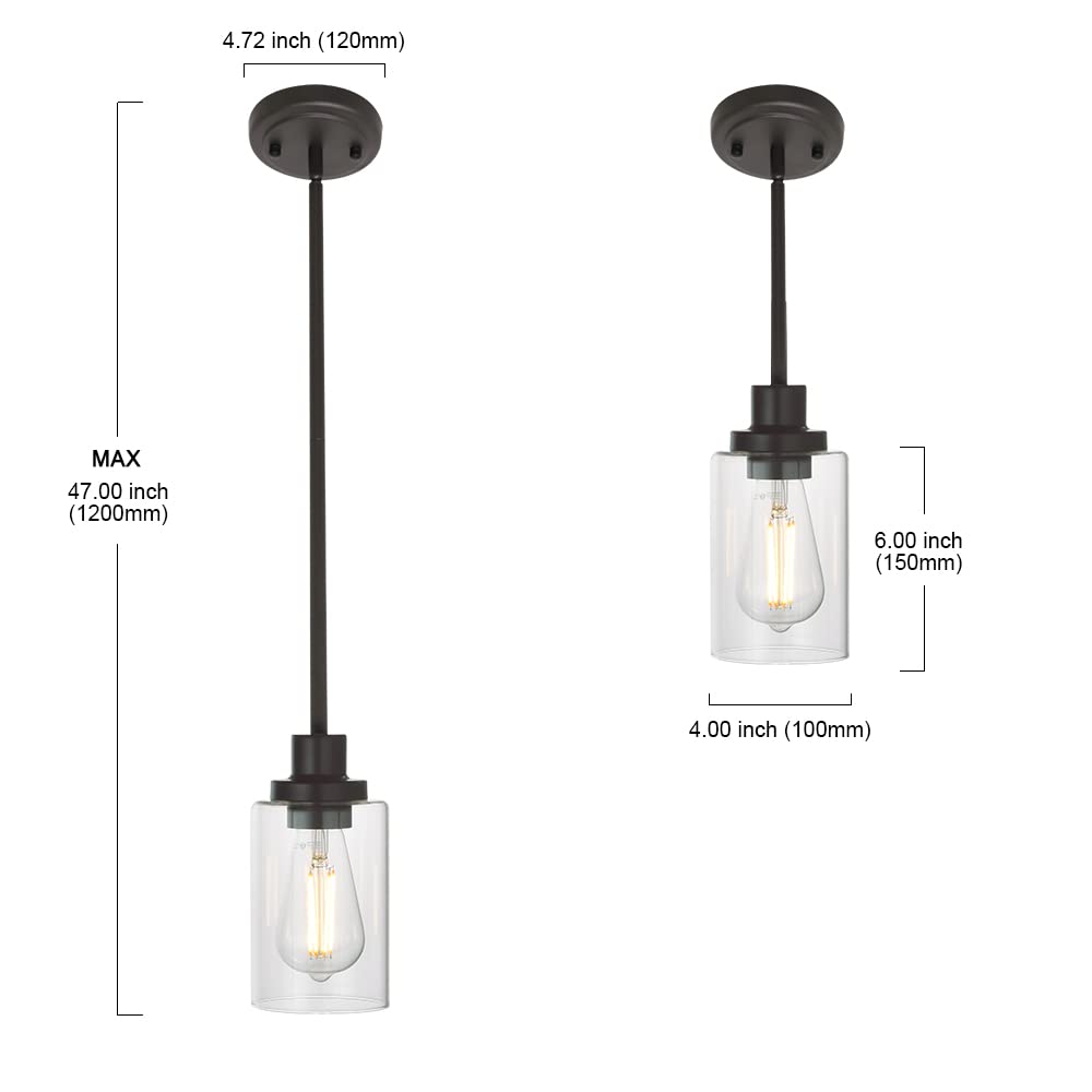 Lámpara colgante de cristal de 1 luz, estilo Edison industrial, acabado de bronce aceitado, iluminación de isla de cocina, lámpara colgante para comedor, fregadero y dormitorio 5