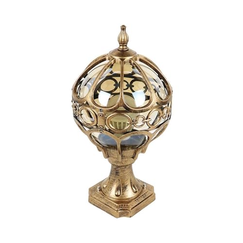 SaryEdge Apliques de pared exteriores con forma de bola, apliques de pilar exteriores retro impermeables, lámpara de poste de aluminio y vidrio, farol de pilar para paisaje,Brass-22 * 46 * 11cm