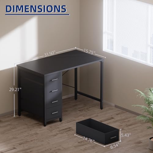 Pamray 32 Inch Computer Desk with 4 Drawers Small Office Desk for Home Bedroom Study Writing Simple Modern Computer Table Black - Image 4