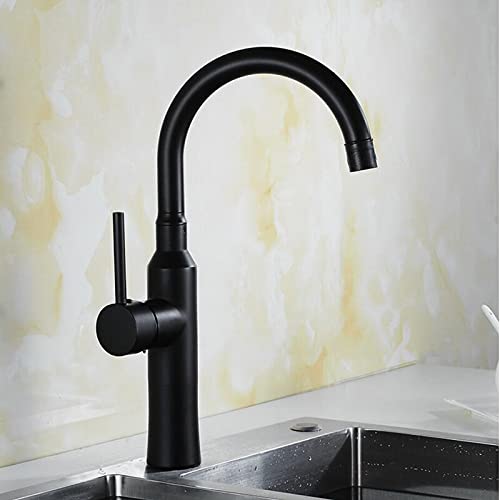 Mitigeur de cuisine en laiton noir avec bec incurvé orientable et montage sur pont