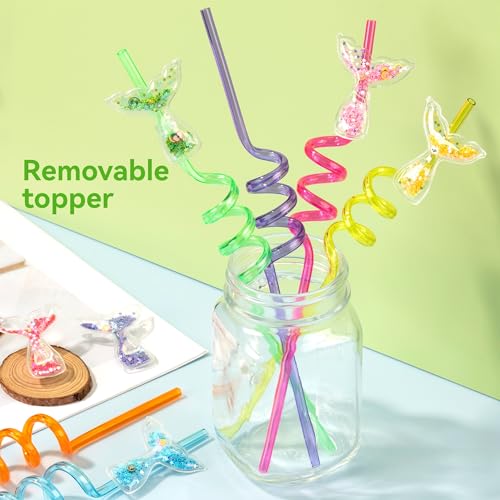 Image of 24 Pcs Glitter Mermaid Straws, Princess Theme Birthday Supplies | for Birthday Party Favors Supplies, Reusable Plastic Drinking Straws for Boys Girls Party Decorations Gift(Mermaid)