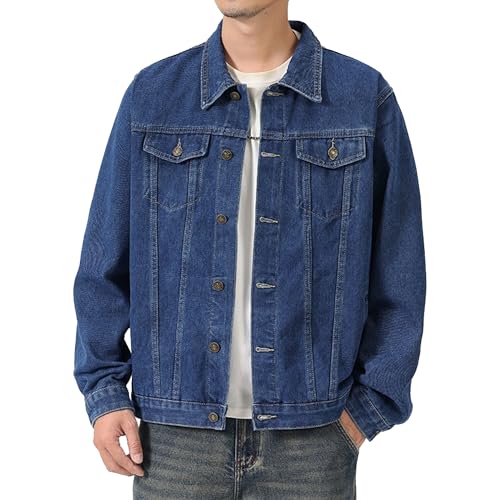 Herren-Jeansjacke, gewaschen, zerrissene Distressed Flex Stretch, lässig, Trucker, Biker, Jeans, Jacke, schmale Passform, modischer Jeansmantel, Dunkelblau, 7XL