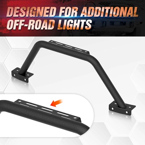 Image of Bull Bar Grille Brush Guard with Light Mount Compatible with 2021 2022 2023 2024 2025 2026 Ford Bronco (for Modular Steel Front Bumper ONLY) Rock Off-Road Front Bumper Rack Push Bar-Black