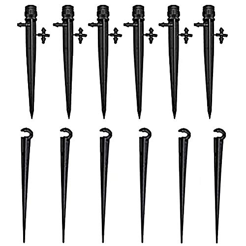 Super Deal Product 100Pack Adjustable 360 Degree Water Flow Drip Irrigation Spikes, Aulufft Sprinkler System Parts, 50 Pcs Adjustable Irrigation Drippers and 50 PCS Support Post for 4mm/7mm Tube