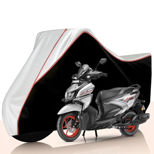 Image of All Weather Protection Two Wheeler Cover for Yamaha RayZR 125 Fi Hybrid, Scooter & Scooty | Anti Dust, 100% Water Resistance, Heat Resistant, UV Proof - Triple Stitched | (Black Top Silver)