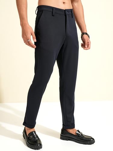 Image of Highlander Men's Slim Fit Formal Trousers | Ankle Length | Smart Chinos for Men | Comfortable Fabric for Daily Work & Formal Occasions