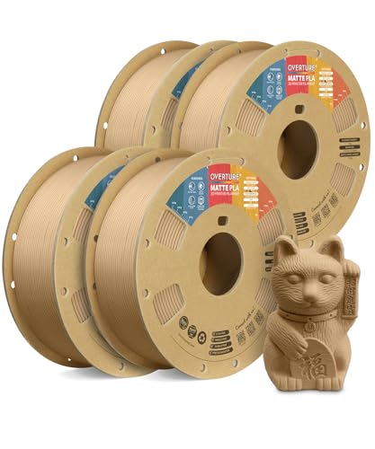 Image of OVERTURE 4KG Bundle Matte PLA, Low Warp & Matte Surface 3D Printer Filament | Frosted Matt Finish Hides Layer Lines, 4 Pack 1kg Spool (2.2lbs) Cardboard Spool, Fit Most FDM Printer (Matte Light Brown*4)