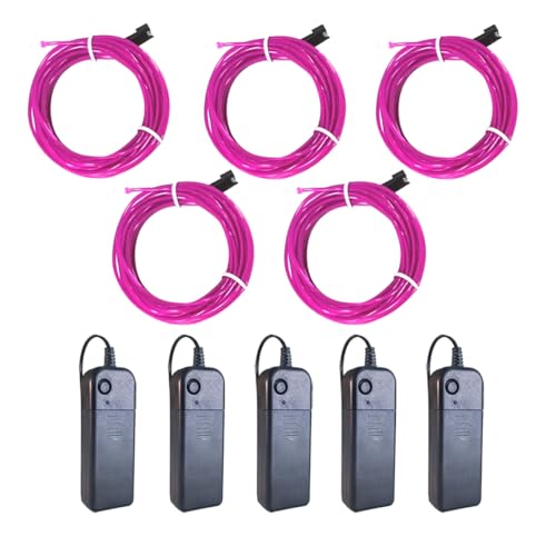 Image of MaxLax EL Wire Purple 5-Pack, 9ft /2.75m Neon Light Wire with Noise Reduction and Battery Pack