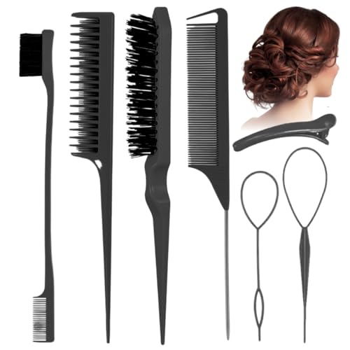 VERALY.MX - Juego de 7 peines para peinar el cabello, cepillo para el cabello, triple burla, peine de cola de rata, cepillo de borde, herramientas de cola de...