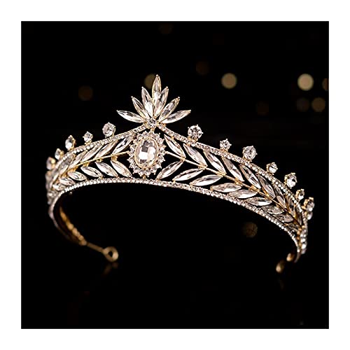 Tiara nupcial de hojas de cristal y corona de pedrería para novias