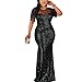Cololura Sexy Sequin Tassel Mesh Perspective Party Cocktail Bodycon Evening Club Maxi Dress Black