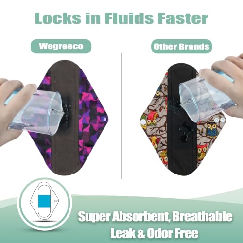 Image of wegreeco Charcoal Reusable Menstrual Pads - Reusable Sanitary Pads | Reusable Panty Liners | Soft Cloth Menstrual - 6 Pack with 1 Cloth Mini Wet Bag (Abstract Geometrical Purple, Medium)