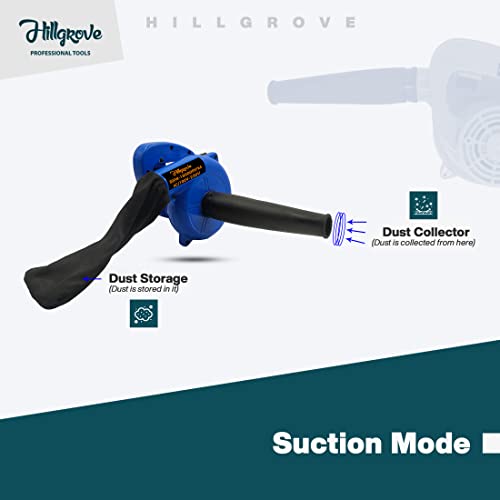 Image of Hillgrove HGCM21M1 800W-18000RPM Electric Air Blower Machine and Suction Dust Cleaner for AC /Computer /Home with, Carbon Brushes and Gloves Gun Dust Cleaning Forward Curved Air Blower (Corded Vacuum)