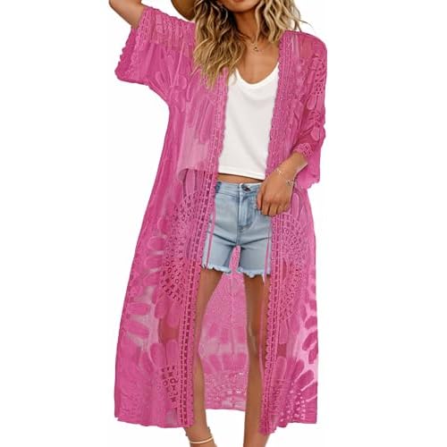 CHICGAL Womens Swimsuit Coverup Lace Bathing Suit Cover Up Beach Kimonos Long Cardigan Open Front Swimwear 2026