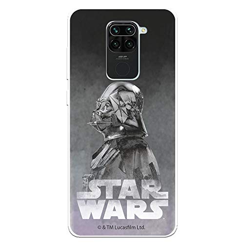 Funda para Xiaomi Redmi Note 9 Oficial de Star Wars Darth Vader Fondo Negro para Proteger tu móvil. Carcasa para Xiaomi de Silicona Flexible con Licencia Oficial de Star Wars.
