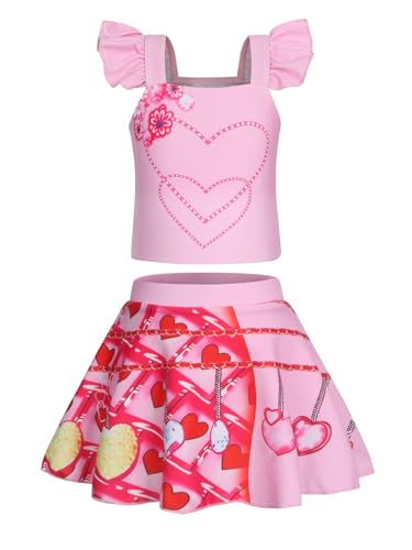 Image of WonderBabe Swimsuit for Girls Princess Swimsuit Bathing Suit Swimwear Tankini Rise of Red Outfit Two Piece Set Size 7-8