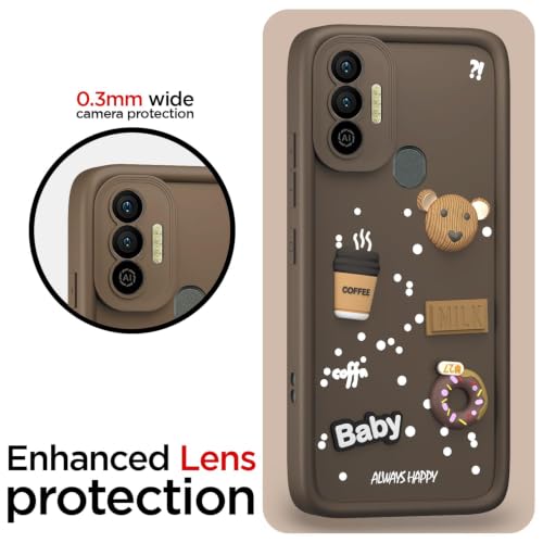 Image of Bintage Cute Fun Taddy Cartoon 3D Ball Bear Milk Cake Coffee Silicon Case Full Body & Camera Protection Back Cover Compatible for Tecno Spark 7T - Brown
