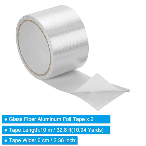 Image of PATIKIL Duct Tape, 2.36 Inch x 32.8 Ft(10.94 Yards) 5.91 Mil Heavy Duty Aluminum Foil Tape Waterproof Glass Fiber Insulation Heat Resistant for Ductwork HVAC Sealing Patching, 2 Roll