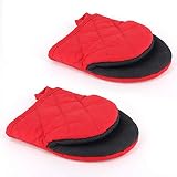 Half Oven Mitt Hot Mitts for Kitchen, 2 Pack Heat Resistant 500 ºF Mini Oven Mitts Cotton Liner Glov